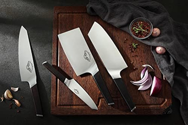Best.Buy.Damascus1 Knife Sets 7 Piece German Stainless Steel Kitchen Knives Block Set Germen Stainless-Steel Blades Walnut Wood Knife Block Kitchen Knife Set Black (Germen Knife Set)