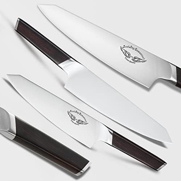 Best.Buy.Damascus1 Knife Sets 7 Piece German Stainless Steel Kitchen Knives Block Set Germen Stainless-Steel Blades Walnut Wood Knife Block Kitchen Knife Set Black (Germen Knife Set)