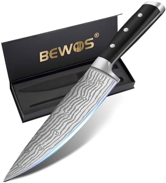 Bewos 8.3-Inch Chef Knife Professional Kitchen Knife With Knife Sharpener Ultra Sharp Chefs Knife Set Premium Stainless Steel Chef’S Knives For Kitchen Cooking Knife Ergonomic Handle Box