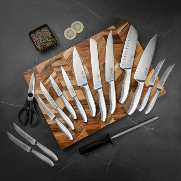 Knife Block With Kitchen Knives Set 14 Pcs And Wood Cutting Board Ultra Sharp Stainless Steel Knife For Kitchen Home Essentials Chef Knife Set And Steak Knives Set Of 6 With Wood Block