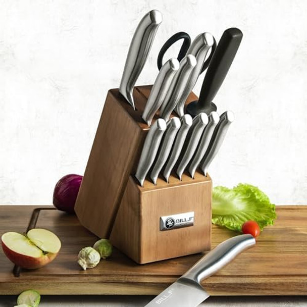 Knife Block With Kitchen Knives Set 14 Pcs And Wood Cutting Board Ultra Sharp Stainless Steel Knife For Kitchen Home Essentials Chef Knife Set And Steak Knives Set Of 6 With Wood Block