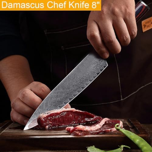 2Pcs Knife Setchef Knife 8 Inch Santoku Knife 7 Inchprofessional Damascus Kitchen Knife Japanese Chefs Knife Vg-10 Kitchen High Carbon Stainless Steel Cooking Knife (2Pcs Knife Set)
