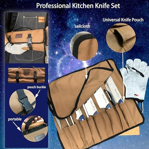 Professional Chef Knife - Blue Handle Hammered Forged Ultra-Sharp Multipurpose Blade For Indoor Kitchen & Outdoor Camping Ideal For Home Cooks Chefs & Campers