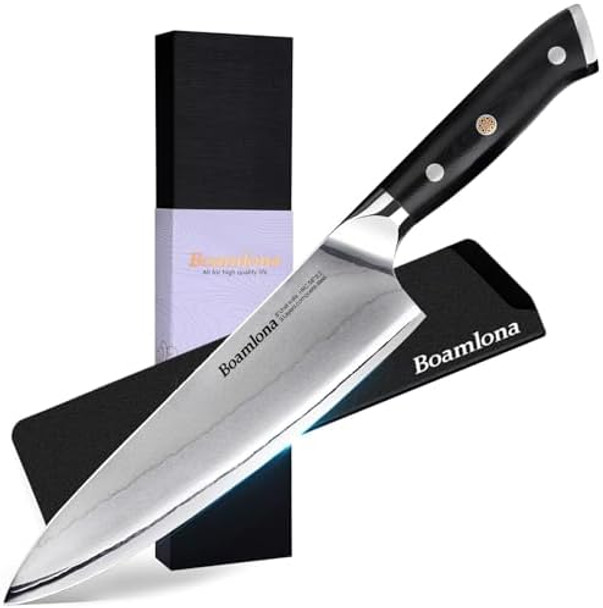 8" Chef'S Knife - 9Cr18Mov Stainless Steel Core & 9-Layer Damascus Clad Blade Ergonomic Full Tang G10 Handle Non-Slip Grip Perfect For Cutting Fruits Vegetables & Meat Sheath & Box