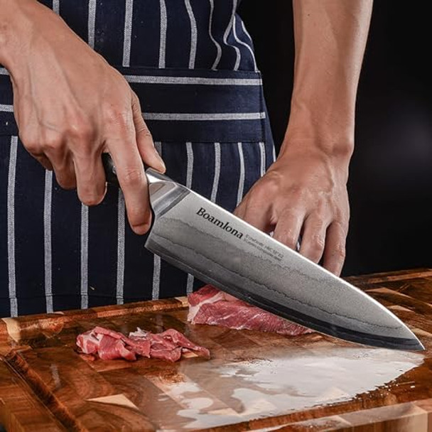 8" Chef'S Knife - 9Cr18Mov Stainless Steel Core & 9-Layer Damascus Clad Blade Ergonomic Full Tang G10 Handle Non-Slip Grip Perfect For Cutting Fruits Vegetables & Meat Sheath & Box 8" Chef'S Knife - 9Cr18Mov Stainless Steel Core & 9-Layer Damascus Clad Blade Ergonomic Full Tang G10 Handle Non-Slip Grip Perfect For Cutting Fruits Vegetables & Meat Sheath & Box