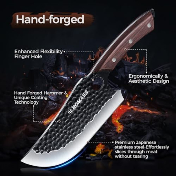 Meat Cleaver Butcher Knife Set Of 3 Hand Forged Santoku Knife Kitchen Knives Set High Carbon Steel Boning Knives For Meat Cutting With Roll Bag & Accessories Kitchen Bbq For Men