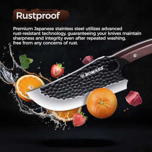 Meat Cleaver Butcher Knife Set Of 3 Hand Forged Santoku Knife Kitchen Knives Set High Carbon Steel Boning Knives For Meat Cutting With Roll Bag & Accessories Kitchen Bbq For Men