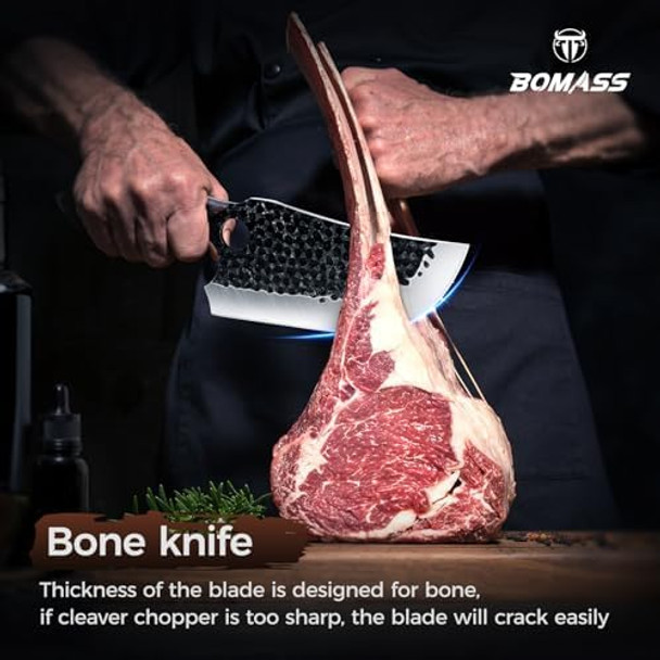 Meat Cleaver Butcher Knife Set Of 3 Hand Forged Santoku Knife Kitchen Knives Set High Carbon Steel Boning Knives For Meat Cutting With Roll Bag & Accessories Kitchen Bbq For Men