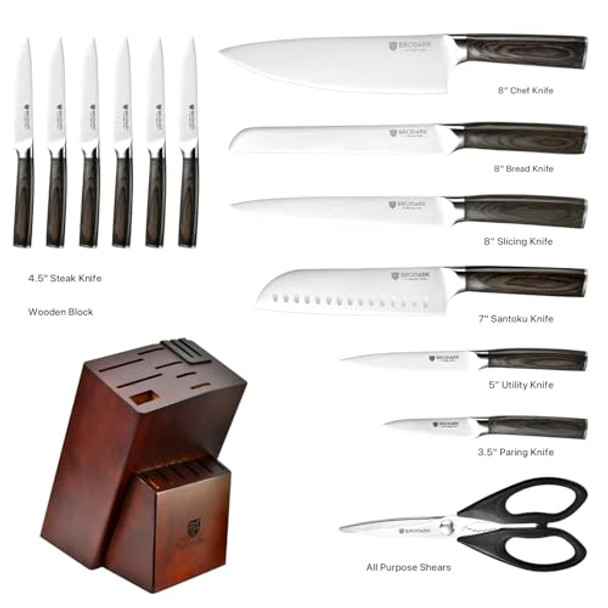 15 Piecs Knife Block Set: Ultra Sharp Kitchen Knife Set With Block And Sharpener German Stainless Steel Professional Chef Knife Set With Ergonomic Handle Full Tang Design