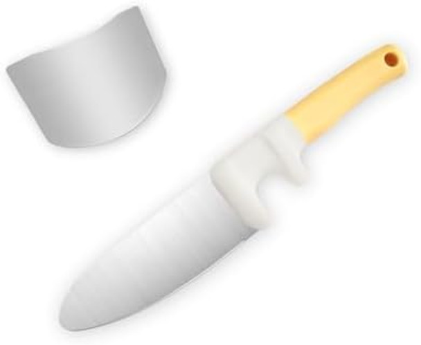 Real Cutting Stainless Steel Kids Knife Set With Finger Guard - Blunt Tip Professional Knife + Protective Ring For Actual Kitchen Use & Skill Development