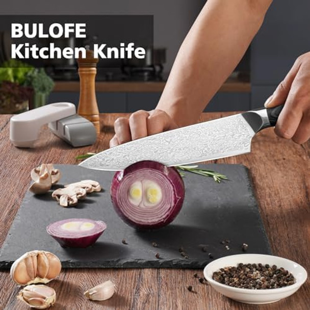 8 Inch Chef Knife Kitchen Knife With Sharpener And Finger Guard Professional Steel Sharp Chef'S Knife Set With Ergonomic Handle s For Mom/Dad Black