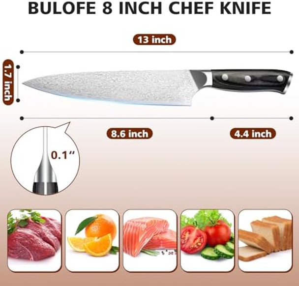 8 Inch Chef Knife Kitchen Knife With Sharpener And Finger Guard Professional Steel Sharp Chef'S Knife Set With Ergonomic Handle s For Mom/Dad Black