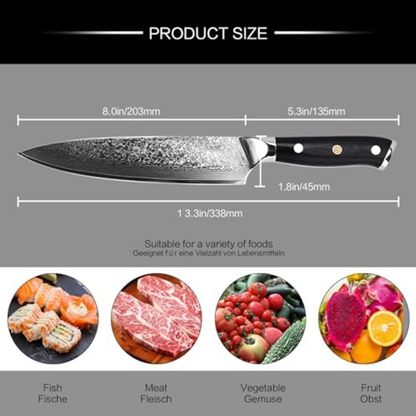 8 Inch Japanese Steel Damascus Kitchen Knife Professional Sharp High Carbon Kitchen Utility Knife 8 Inch Japanese Steel Damascus Kitchen Knife Professional Sharp High Carbon Kitchen Utility Knife