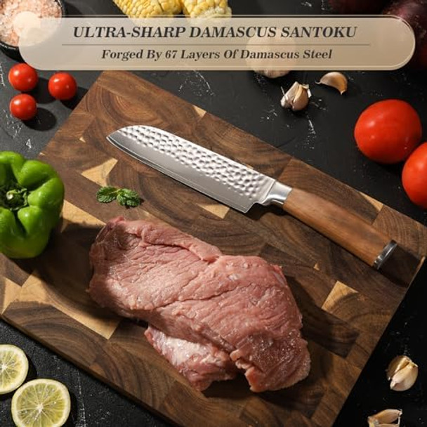 Sharp Damascus Chef Knife 8 Inch Japanese Steel，Professional Kitchen Knife With Ergonomic Walnut Wood Handle，67 Layers Super Steel Full Tang Damascus Kitchen Knife，Rubber Wood Box Packing