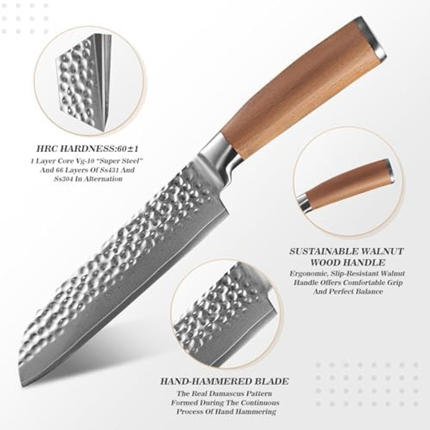 Sharp Damascus Chef Knife 8 Inch Japanese Steel，Professional Kitchen Knife With Ergonomic Walnut Wood Handle，67 Layers Super Steel Full Tang Damascus Kitchen Knife，Rubber Wood Box Packing