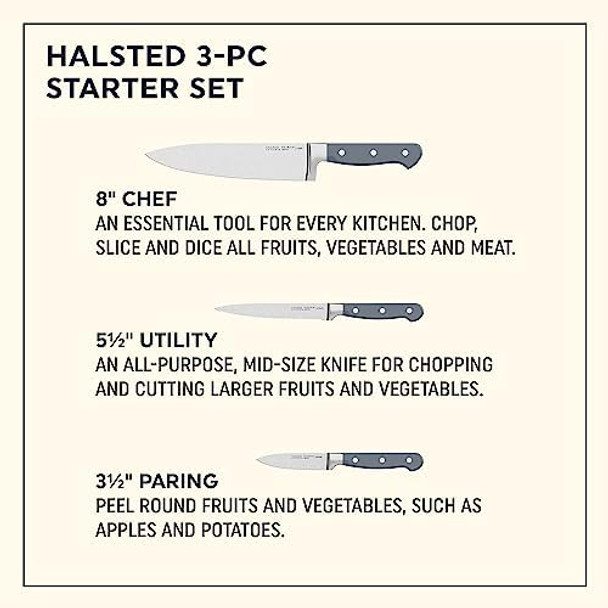 Chicago Cutlery Halsted (3-Pc) Cutlery & Wooden Block Set Ergonomic Handles And Sharp Stainless Steel Professional Chef Cutlery Set Chicago Cutlery Halsted (3-Pc) Cutlery & Wooden Block Set Ergonomic Handles And Sharp Stainless Steel Professional Chef Cutlery Set