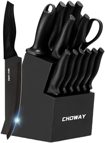 Knife Set 14 Pieces Kitchen Knife Set With Block High Carbon Stainless Steel Knife Block Set Dishwasher Safe Cutlery Black