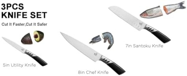 Knife Setkitchen Knives3Pcs Kitchen Knives Sethigh Carbon Stainless Steel Knife Set8 Inch Chef Knife Set7 Inch Santoku Knife5 Inch Utility Knife For Bbq Or s