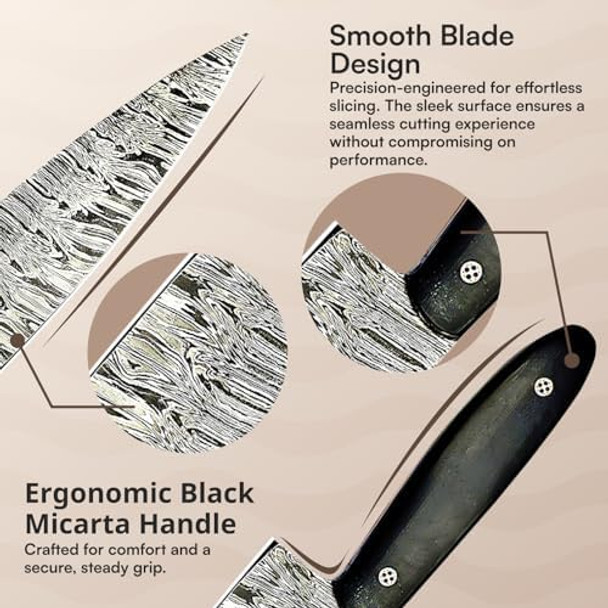Coldland 8.5 Inch Damascus Knife Damascus Chef Knife With Ergonomic Black Micarta Handle Full Tang Construction Professional Kitchen Tool For Chopping Slicing Dicing Ultimate Kitchen Precision
