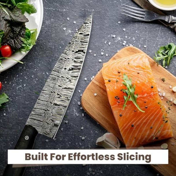 Coldland 8.5 Inch Damascus Knife Damascus Chef Knife With Ergonomic Black Micarta Handle Full Tang Construction Professional Kitchen Tool For Chopping Slicing Dicing Ultimate Kitchen Precision