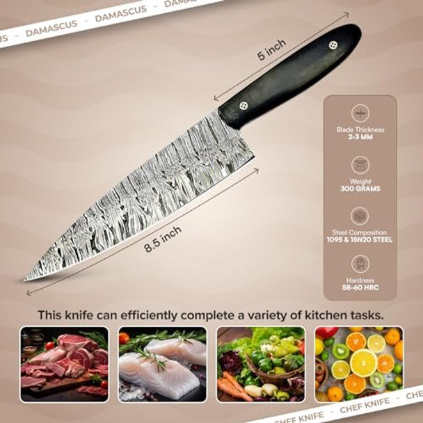 Coldland 8.5 Inch Damascus Knife Damascus Chef Knife With Ergonomic Black Micarta Handle Full Tang Construction Professional Kitchen Tool For Chopping Slicing Dicing Ultimate Kitchen Precision Coldland 8.5 Inch Damascus Knife Damascus Chef Knife With Ergonomic Black Micarta Handle Full Tang Construction Professional Kitchen Tool For Chopping Slicing Dicing Ultimate Kitchen Precision