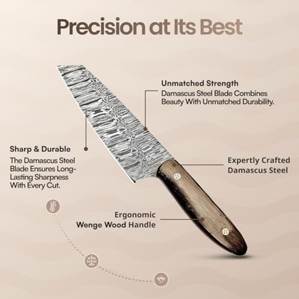 Coldland 6 Inch Chef Knife - Damascus Chef Knife Ultra-Sharp Cutting Core With Ergonomic Wenge Wood Handle Full Tang Design For Slicing Chopping And Dicing Effortless Precision In Every Cut
