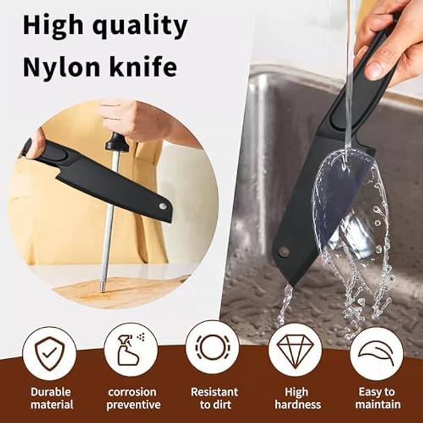 Nylon Knife With High Temperature Resistance For Nonstick Pans Lightweight Plastic Kitchen Knife Safe For Kids Best For Cutting Bread Pizza Fruits Vegetables (1 Full Serration)