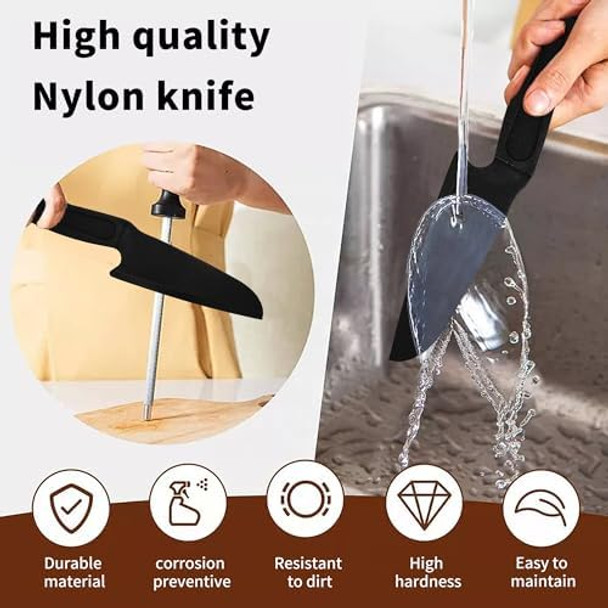 Nylon Knife Plastic Knife Lightweight And Safe Chef Knives Suitable For Cutting Fruits Vegetables Pizza Cakes，Bread (1 Round Hole With Base)