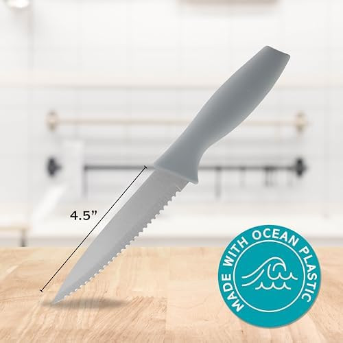 Cook With Color 6 Pc. Steak Knife Set - Eco Friendly And Ocean Friendly Quality - Serrated Kitchen Knives Set Sage