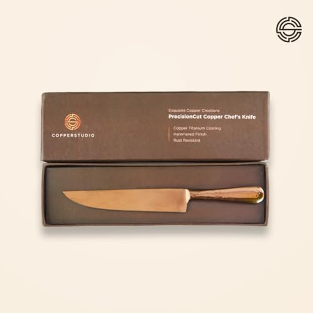 Precisioncut Copper 8 Inch Chef’S Knife- High Carbon Stainless Steel Blade With Copper Titanium Coating Rust Proof Magnetic. Used For Meat Fruits Vegetables. Dishwasher Safe.