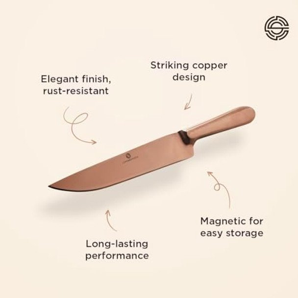 Precisioncut Copper 8 Inch Chef’S Knife- High Carbon Stainless Steel Blade With Copper Titanium Coating Rust Proof Magnetic. Used For Meat Fruits Vegetables. Dishwasher Safe.