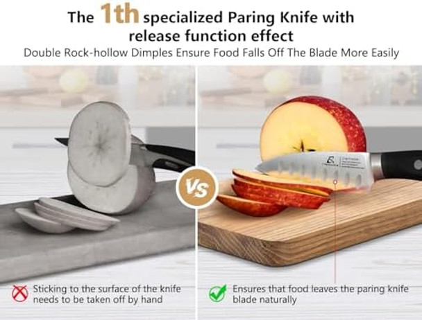 Paring Knife 3.75 Inch Fruit Knives Small Kitchen Knife Ultra Sharp German Stainless Steel Vegetable Knives Damascus Pattern Full Tang Handle Design Elegant Black Ideal For