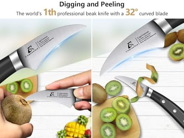 Paring Knife 3.75 Inch Fruit Knives Small Kitchen Knife Ultra Sharp German Stainless Steel Vegetable Knives Damascus Pattern Full Tang Handle Design Elegant Black Ideal For