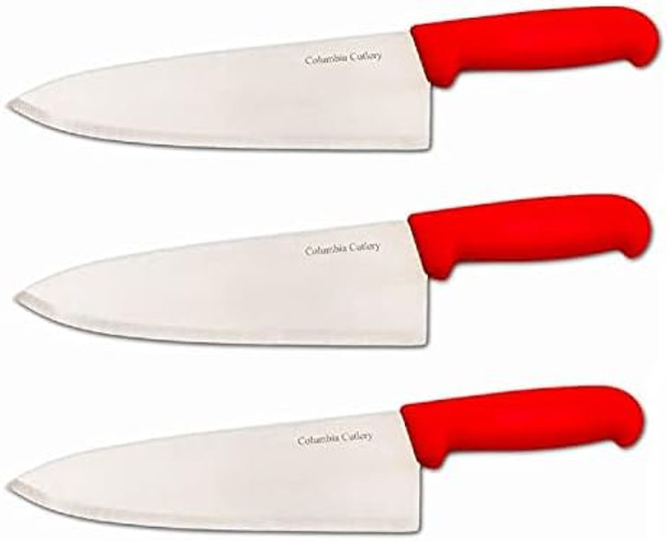 8 In Columbia Cutlery Commercial Chef / Cook Knife-Red Fibrox Handle-Razor Sharp And Dishwasher Friendly (8 In Red Chef)