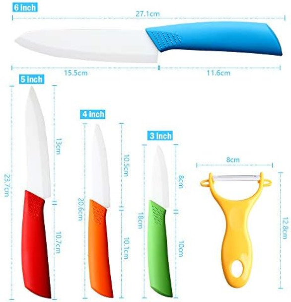 Ceramic Knife Setfive Piece 6" Chef Knife 5" Utility Knife 4" Fruit Knife 3" Paring Knife 1'' Vegetable Fruit Peeler Rust Proof And Stain Resistant Kitchen Chef Knife Sharp Set (Colorful)