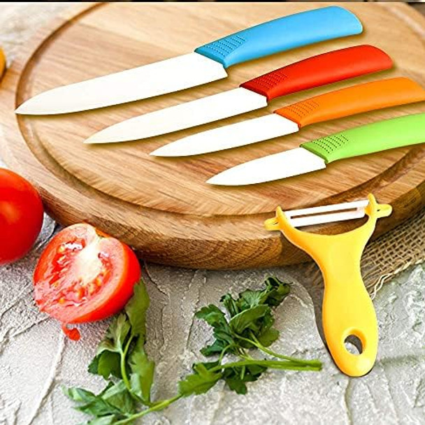 Ceramic Knife Setfive Piece 6" Chef Knife 5" Utility Knife 4" Fruit Knife 3" Paring Knife 1'' Vegetable Fruit Peeler Rust Proof And Stain Resistant Kitchen Chef Knife Sharp Set (Colorful)