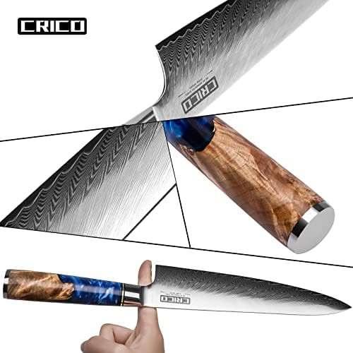 Crico Boning Knife 5.5 Inch Flexible Fillet Knives Vg10 Damascus Super Steel Forged 67-Layers Full Tang Wood&Resin Handle Box - Flow Series