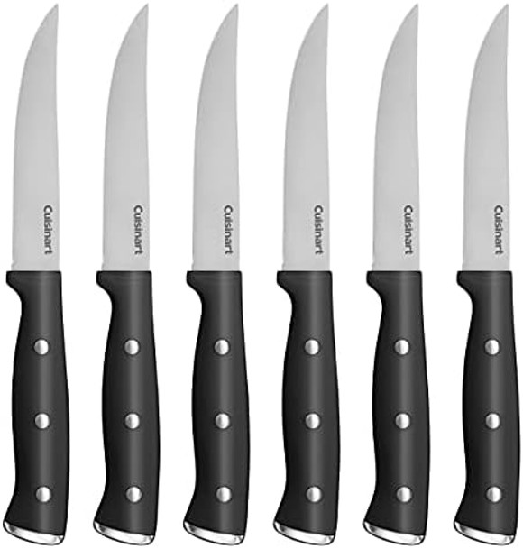 Cuisinart Classic Forged Triple Rivet 6-Piece Steak Knife Set Superior High-Carbon Stainless Steel Blades For Precision And Accuracy (White)