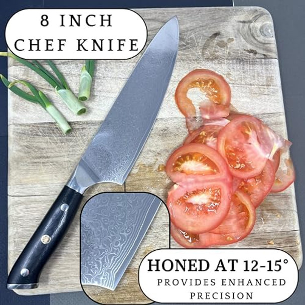 Japanese 8 Inch Damascus Kitchen Knife Vg-10 Steel Gyuto Chef Knife 67-Layer High Carbon Stainless Steel With G10 And Wood Handle