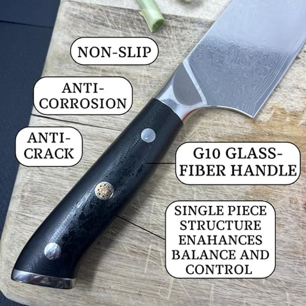 Japanese 8 Inch Damascus Kitchen Knife Vg-10 Steel Gyuto Chef Knife 67-Layer High Carbon Stainless Steel With G10 And Wood Handle