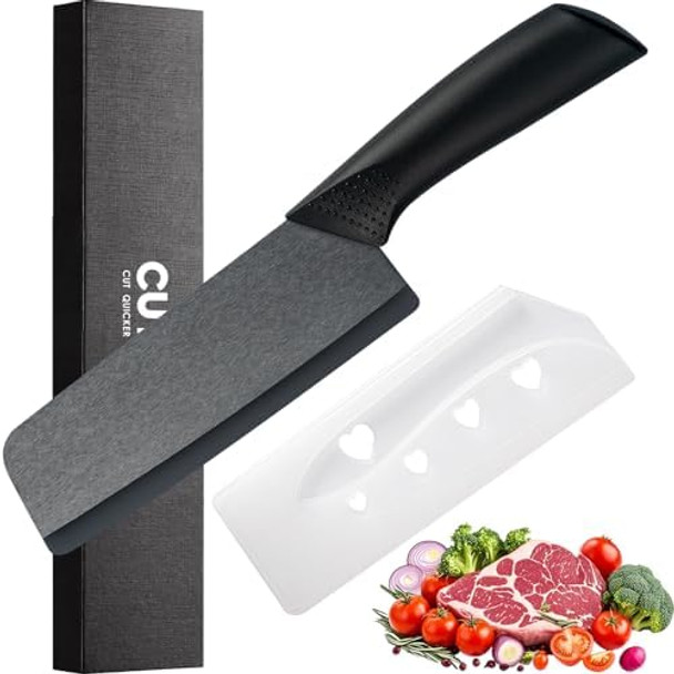 6-Inch Black Ceramic Nakiri Knife With Cover - Light Precise Sharp Ceramic Knife - Japanese Chef'S Kitchen Knives With Box