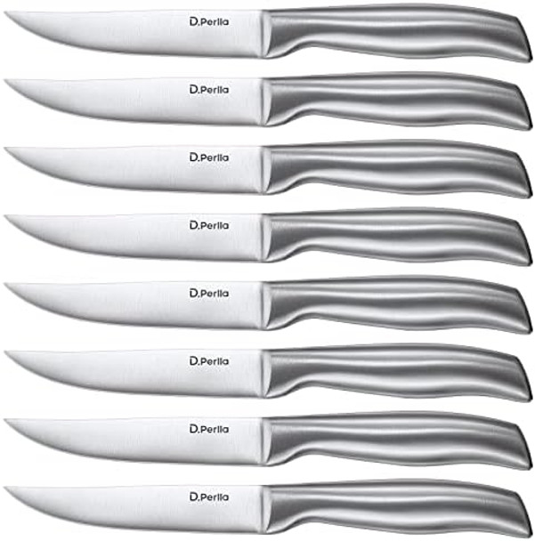D.Perlla Steak Knives Micro Serrated Steak Knife Set Of 8 High Carbon Stainless Steel Steak Knives Set Elegant Sharp Kitchen Steak Knife Set Silver