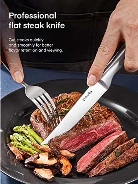 D.Perlla Steak Knives Micro Serrated Steak Knife Set Of 8 High Carbon Stainless Steel Steak Knives Set Elegant Sharp Kitchen Steak Knife Set Silver