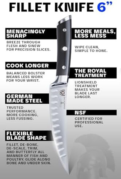 Dalstrong Fillet Knife - 6 Inch - Gladiator Series Elite - High Carbon German Steel - Black G10 Handle - Sheath Included - Razor Sharp Kitchen Knife - Boning Knife - Nsf