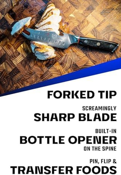 Dalstrong Pitmaster Bbq & Meat Knife - 8 Inch - Shogun Series Elite - Forked Tip & Bottle Opener - Japanese Aus-10V Super Steel Kitchen Knife - G10 Handle - Razor Sharp - W/Sheath