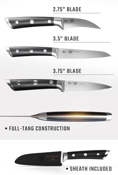 Dalstrong Paring Knife Set 3Pc- Gladiator Series - Forged German High-Carbon Steel - G10 Handle - Sheaths Included - Kitchen Knife -able Paring Knife Set - Nsf