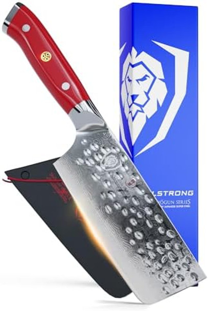 Dalstrong Nakiri Knife - 6 Inch - Shogun Series - Damascus Vegetable Knife - Japanese Aus-10V Super Steel Kitchen Knife - Vacuum Treated - Crimson Red Abs Handle - Razor Sharp Kitchen Knife - W/Sheath