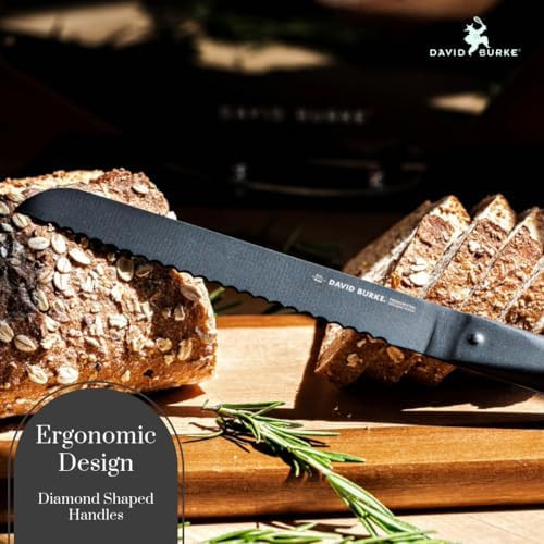 David Burke 7-Piece Black Knife Set With Acrylic Block - Sleek & Stylish Commercial Grade Coated Carbon Steel Cutlery