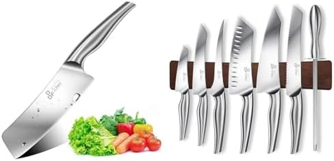 Ddf Iohef Chef'S Knife In Stainless Steel Professional Cooking Knife & 8 Piece Professional Kitchen Knife Set With Magnetic Knife Holder For Wall