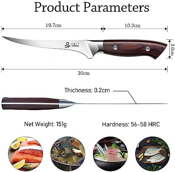 Ddf Iohef Chef Knife 8 Inch And Fillet Knife 7 Inch Fishing Knife Full Tang Ergonomic Handle Japanese Stainless Steel